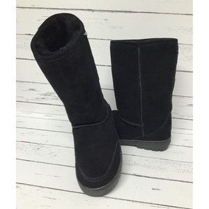 Bear Paw Womens Sz 8 Black Sheepskin/Wool Fur Lined Pull On Boot Dream m405W